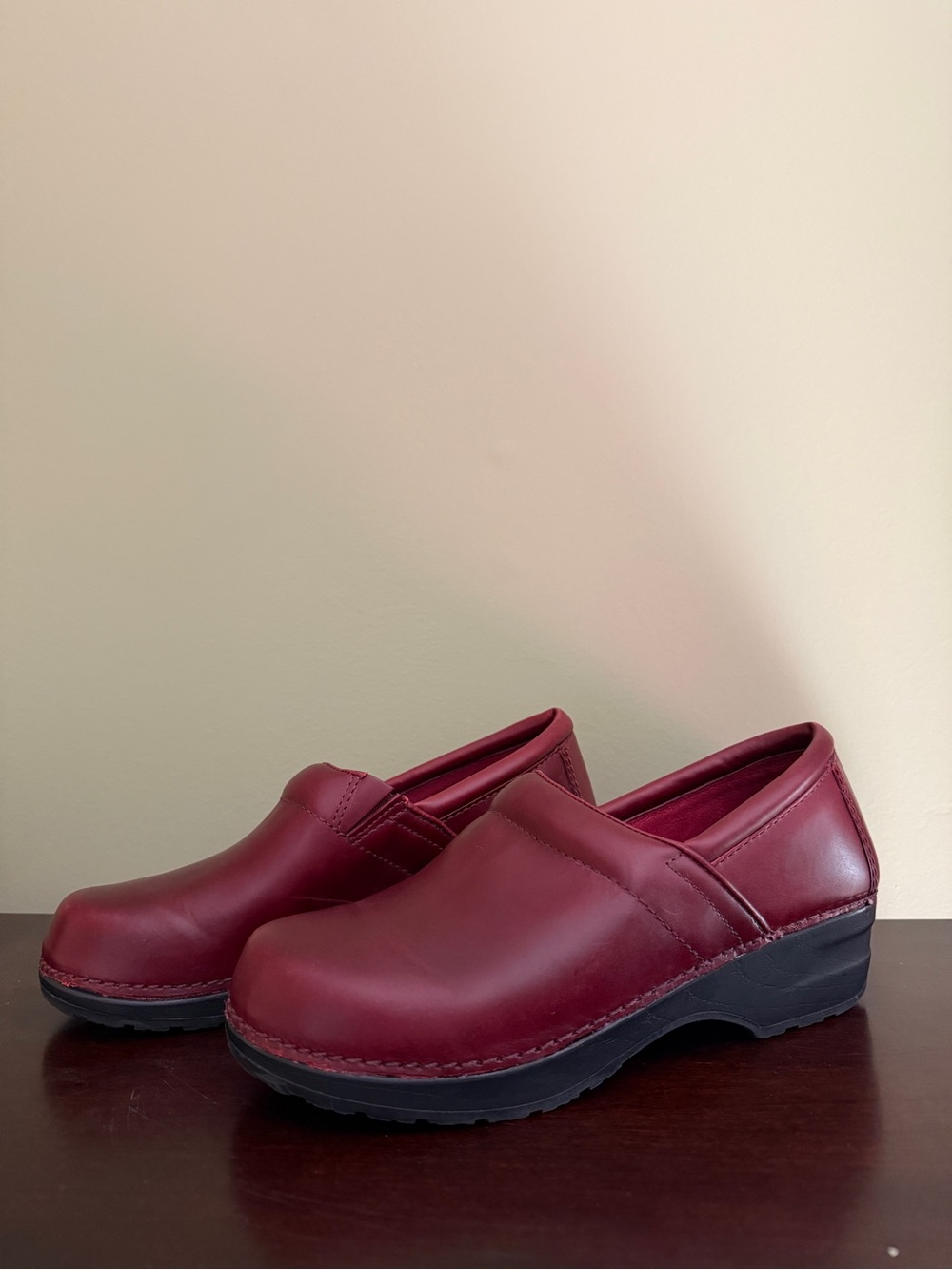 L.L. Bean burgundy leather clogs, worn once